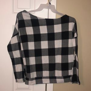 Off the shoulder Buffalo plaid sweater